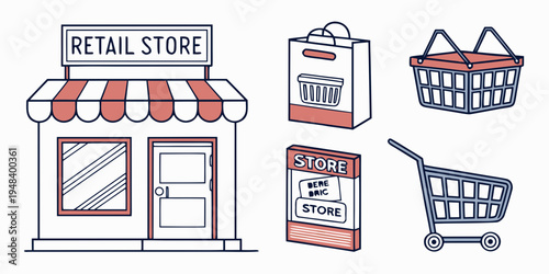 a retail store with shopping basket and cart Vector