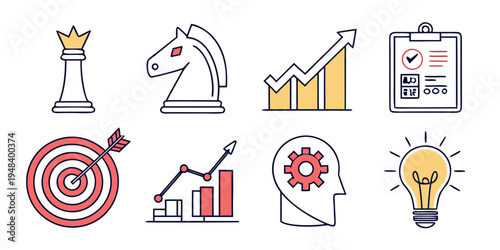 a collection of business strategy icons Vector