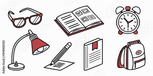 a collection of school supplies and office items Vector
