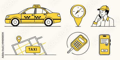 a set of icons related to taxi services Vector