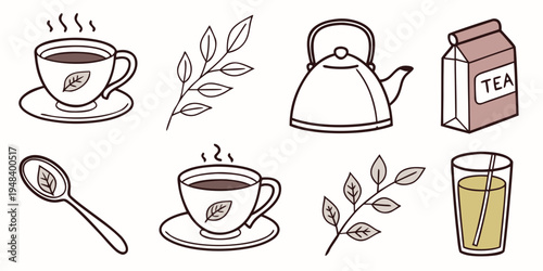 a set of coffee and tea related icons Vector