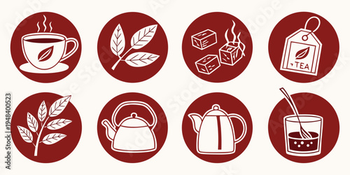 a set of icons related to tea Vector