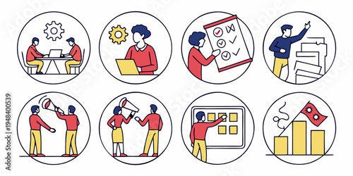 a set of business people working and communicating Vector