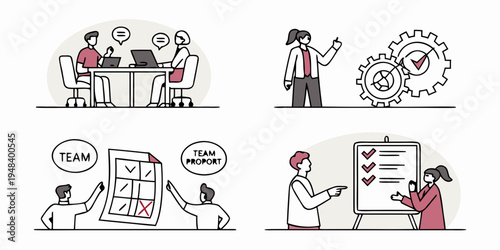 a group of people working together in an office setting Vector