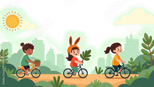 A cheerful illustration of a young girl riding a bicycle. Perfect for representing childhood, healthy living, or an active lifestyle in advertising or