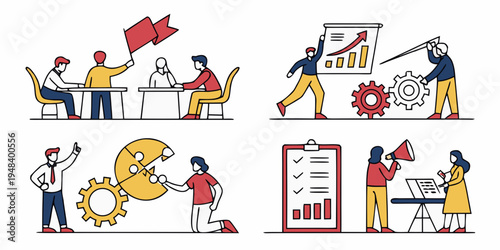 a group of people working together on a project Vector