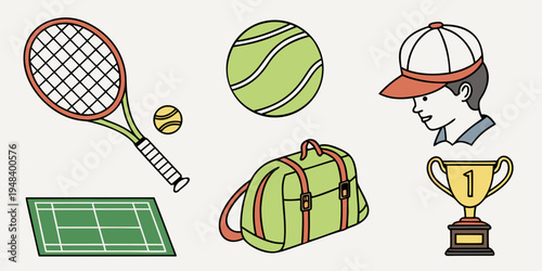 a collection of tennis equipment and accessories Vector