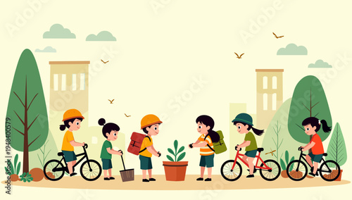 A cheerful illustration of a child enjoying a bike ride. Perfect for content related to healthy lifestyles, outdoor activities, or childhood memories.