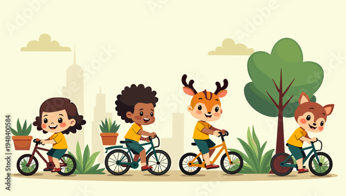 A cheerful illustration of a child enjoying a bike ride, perfect for representing youth, activity, and a healthy lifestyle in marketing materials or e