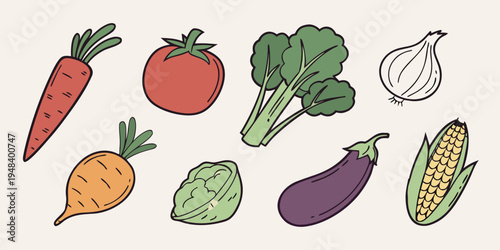 a group of colorful vegetables on a white background Vector