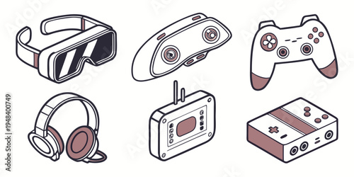 a set of virtual reality gaming devices Vector