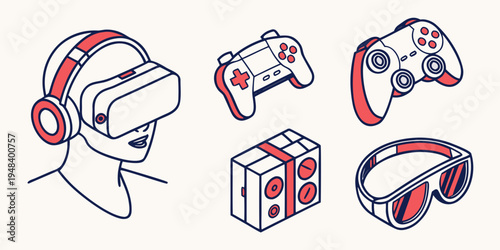a set of virtual reality devices and controllers Vector
