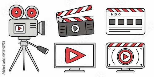 a set of video production and playback icons Vector