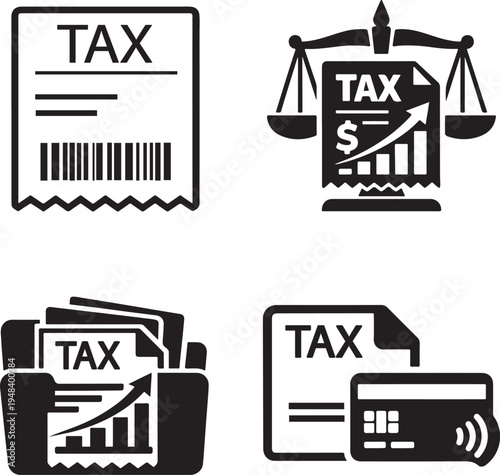 Tax accounting and finance payment concept collection with revenue and document elements