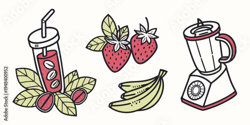 a blender with strawberries and bananas for a smoothie Vector