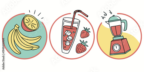 a set of icons for making a smoothie Vector