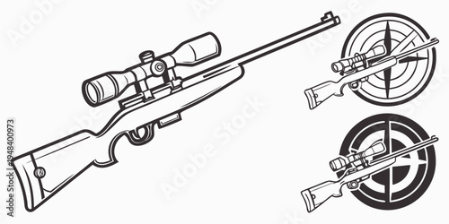 a rifle with a scope and two targets Vector