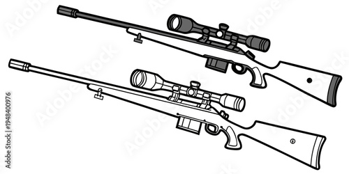 two rifles with scopes on top of each other Vector