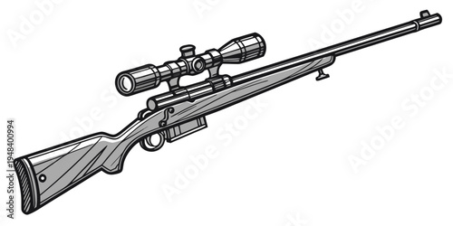 a black and white drawing of a sniper rifle Vector