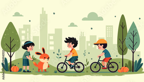 A charming illustration depicting a young girl tending to a garden with a pumpkin. Perfect for representing childhood, autumn, growth, or healthy livi