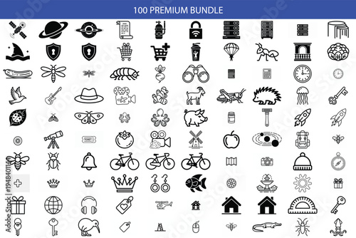 100 premium vector icons: technology, business, food, nature and more