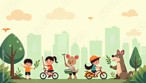 A cheerful illustration of a young boy enjoying nature. Ideal for educational materials, children's content, or representing themes of growth and well