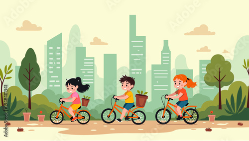 A vibrant illustration capturing the harmony of urban life and nature, perfect for campaigns promoting outdoor activities, healthy living, or city exp