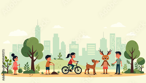 A serene illustration of a woman strolling through a park with a walking cane. Perfect for depicting accessibility, healthy living, or outdoor leisure