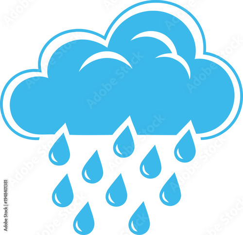 clean blue icon representing a rain cloud with falling water droplets weather, icon, precipitation, water, droplet, sky, 