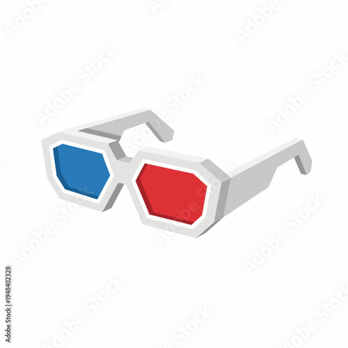 An artistic depiction of 3D glasses designed with red and blue lenses, representing the world of digital entertainment and immersive viewing experiences.
