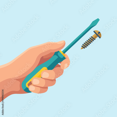 A clean and clear depiction of a hand holding a screwdriver and screw, showcasing the DIY spirit and the importance of tools in creative problem-solving at home.