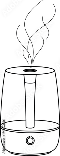 Modern ultrasonic humidifier with mist emission and water tank visible