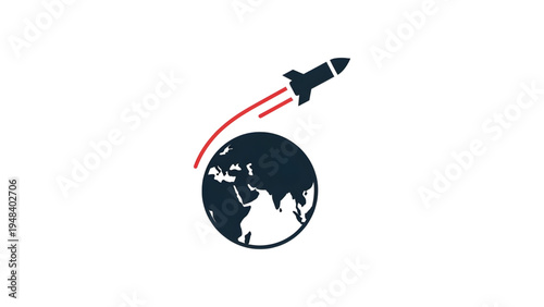 Rocket Missile Launching Above Earth Globe Silhouette Icon