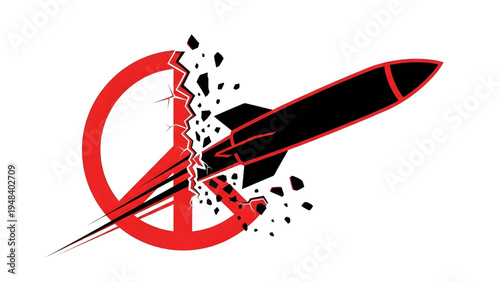 Rocket Missile Destroying Red Peace Symbol Concept Illustration