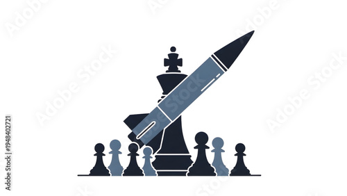Military Strategy Concept with Rocket Missile and Chess Pieces Silhouettes