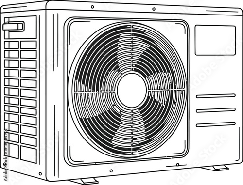 Detailed illustration of a modern air conditioning unit with a large fan and vents