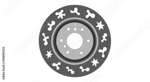 Brake rotor with holes and symbols.