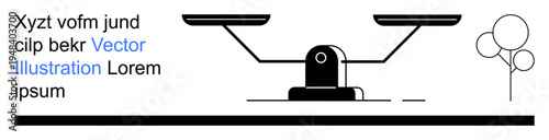Legal system, justice, decision-making, equality, minimalism, weighing concepts. A balance scale with a tree in abstract line art. Legal system and justice concept in a modern interpretation