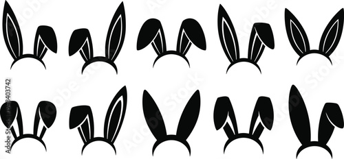 Black bunny ears headbands in different styles and positions white easter