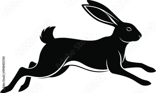 Black silhouette of a running rabbit with white highlights