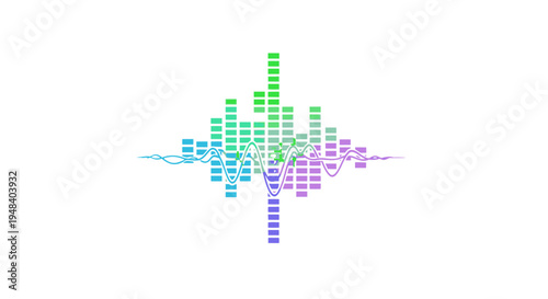 Vibrant colorful sound equalizer bars with wave patterns on an isolated white background.
