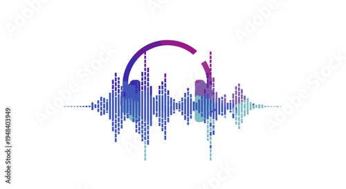 Abstract Audio Waveform in a Semi-Circular Shape, resembling Headphones or Sound Equalizer, isolated white background.
