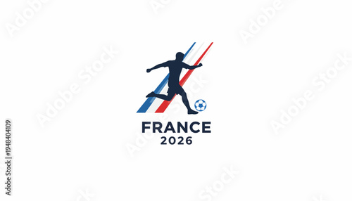 Football player kicks ball in France 2026 tournament logo illustration