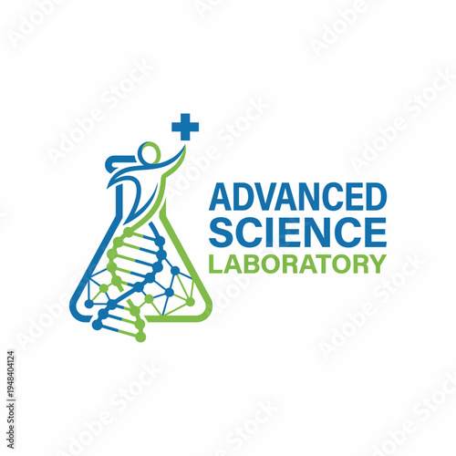 This image features a logo for an Advanced Science Laboratory, showcasing a fusion of science and human health elements, emphasizing research and innovation.