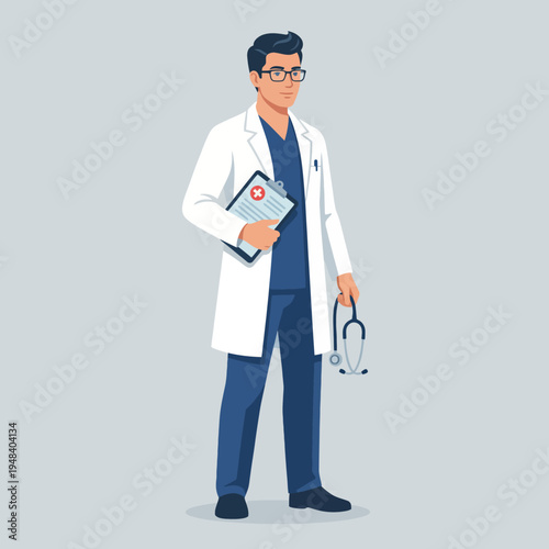 This image portrays a doctor in a medical uniform and stethoscope, symbolizing professionalism and care in the healthcare industry.