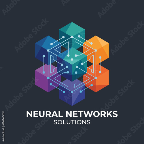A visually striking logo representing neural networks solutions, featuring colorful geometric shapes symbolizing data processing and innovation in technology-oriented fields.