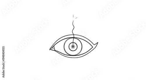 Stylized Eye with a Crack or Tear-Like Element Above, Black and White Line Art, Isolated White Background.