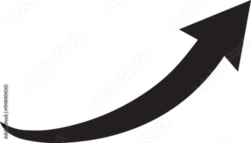 A simple black upward curving arrow symbol isolated on a plain white background for design use