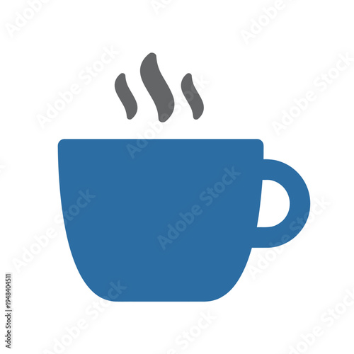 A simple blue coffee cup with steam rising from it, depicted in a minimal graphic style against a clean white background.
