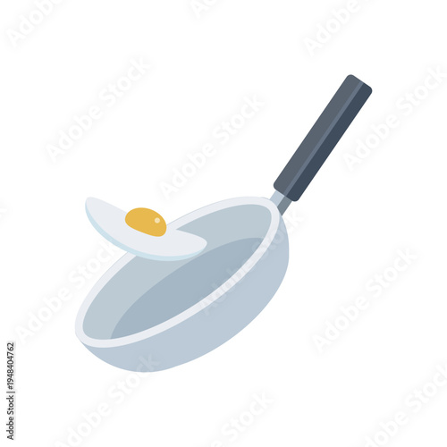 Frying Pan with Fried Egg Cooking Kitchen Object Illustration